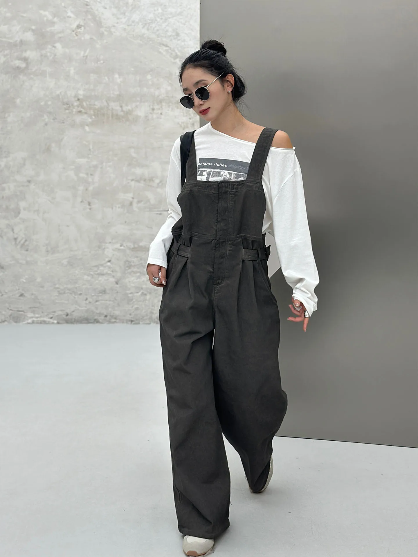 

Retro Washed Cotton Overalls Lazy Loose Feelings Denim Straps High Waist Long Pants Comfortable Spring Series Three-Piece Paper