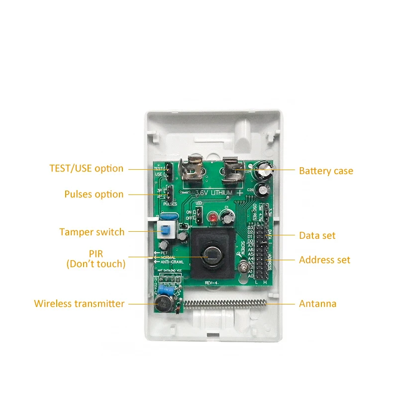 Imagem -03 - Sensor de Movimento Pir sem Fio para Casa Bateria Anti-pet Anti-adulteração Anti-adulteração Detectando Cobertura 433mhz 12 m 20kg 100 Graus Ev1527