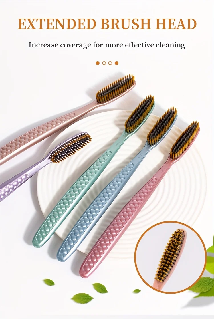 Soft Hair Toothbrush 5Pcs Bag with Curved Extended Brush Head for Deep Oral Cleaning in 5 Colors for Adults