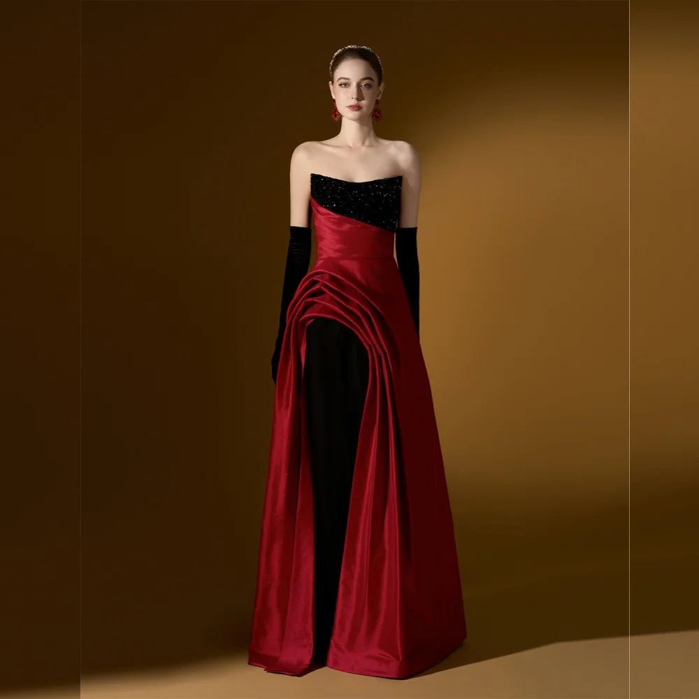 

Customized Charmeuse Glitter Pleat Strapless Chic Long Dresses Bespoke Occasion Charming Evening Dress Elegant Party