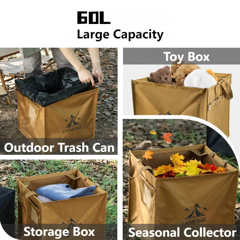 60L Outdoor Multifunctional Storage Picnic Bags Large Capacity Box Triangular Tote Canvas Garbage Bag Camping & Hiking Supplies