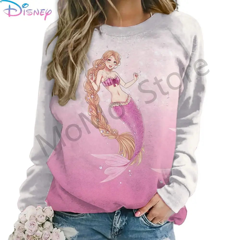 O Neck Women\'s Long Sleeve Sweatshirts Disney Princess Autumn New Street Wear Kawaii Clothes 2024 S-3XL Leisure High Quality