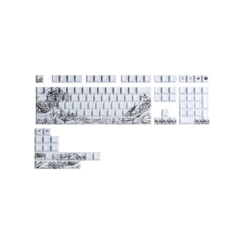 Fynmi Ukiyo e Artistic Keycaps PBT Material 127Key Cherries Profile Transparents Side Gravur für ANSI ISOs Mechanical X3UB – Detail 1