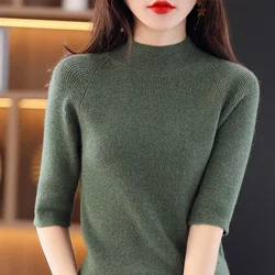 Mới 2022 Cashmere Áo Len Nữ Tay Ngắn Áo Thun Chui Đầu Nữ Áo Len Nữ Tay Ngắn Slim Phiên Bản Dệt Kim Cao Cấp