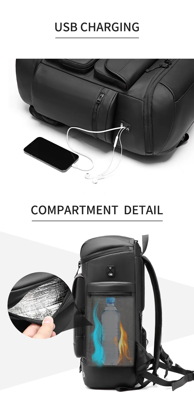 Obrázek 6: Extra notebook batoh pro muži outdoorové tramping podnikání cestovní brašna pro krátký výlet, odolný commuter batůžku s čalouněný kupé