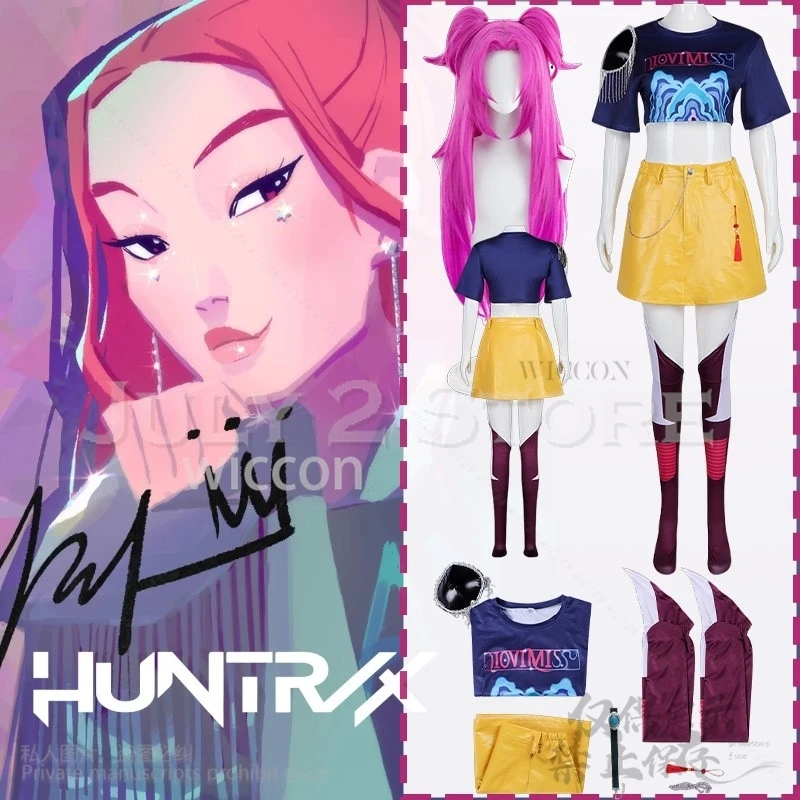 

Anime Movie Demon Kpop Girl Group Cosplay Mira Singing Costume Jirai Kei Punk Y2K Shirt Dress Hot Pink Wigs Halloween Party Cos