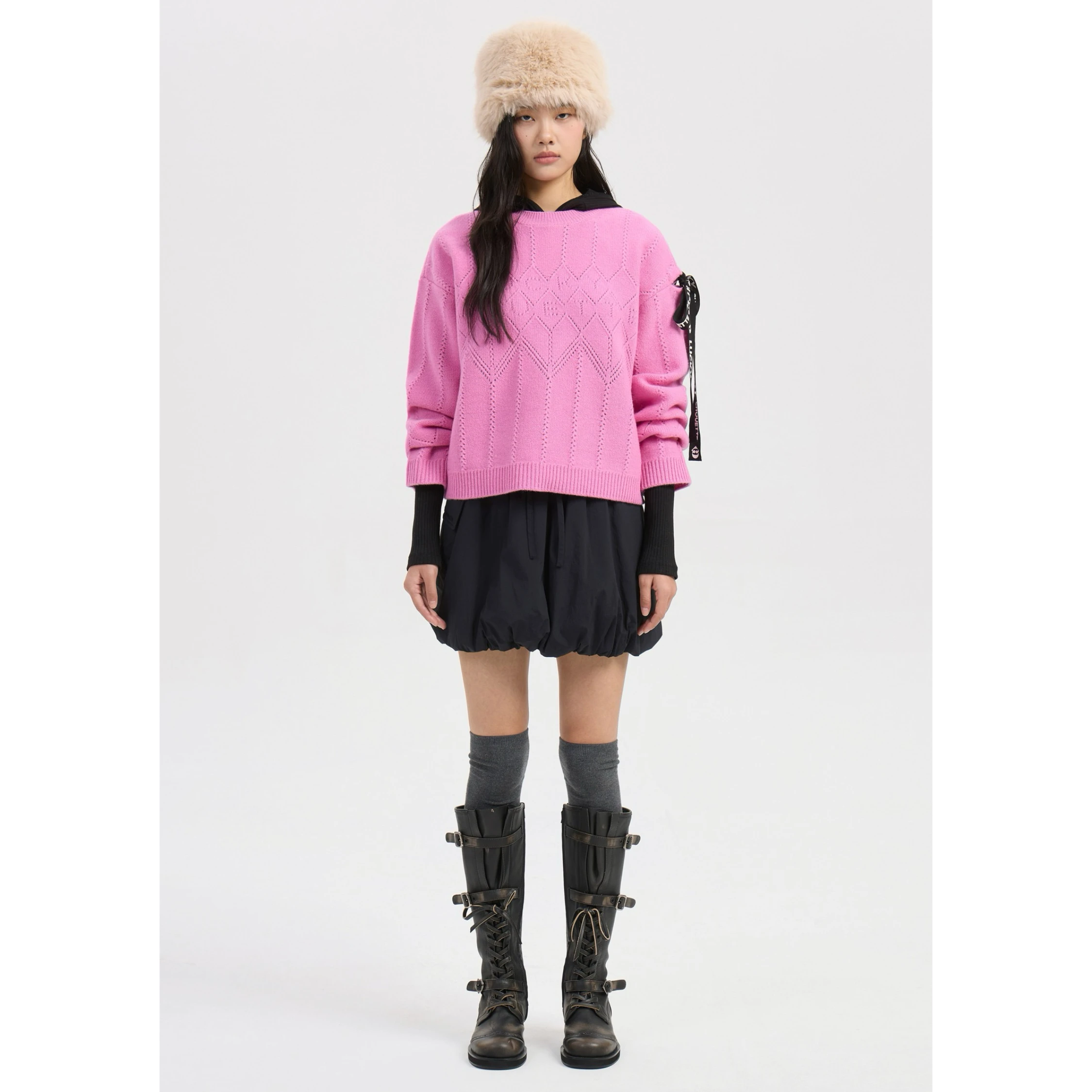 

Lemon Cheese LUC25 Winter Anti-Aging Faion round Ne Diamond Pattern Letter Knitwear Versatile Long Sve Women's Sweater