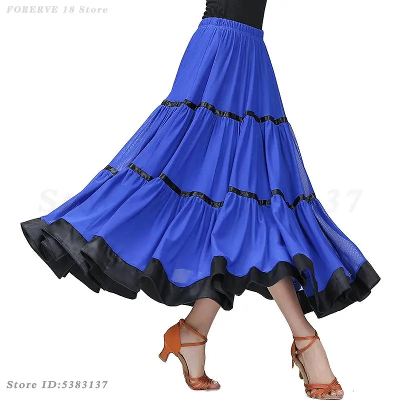 Faldas de malla de bailarina elegante para adultos, faldas grandes con vuelo para mujer, danza moderna, vals, Jazz, Tango, práctica de salón, falda de media gasa para entrenamiento