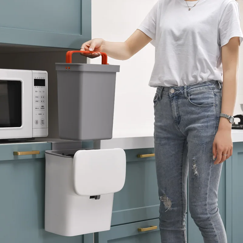 

Новый кухонный мусорный бак большой емкости, настенный бытовой ведро с ручкой, внутреннее ведро, подвесное ведро для хранения мусора, дверца шкафа