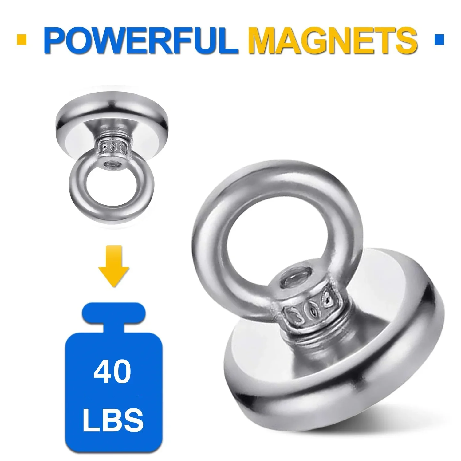 Magnetic Hooks, 40 Lbs Heavy Duty Rare Earth Neodymium Magnet Hooks with Countersunk Hole Eyebolt for Kitchen, Workplace, Office