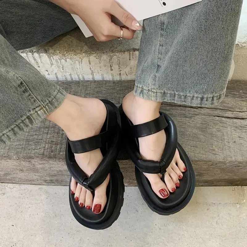 Summer Women Slippers Leather Platform Flip Flops Outdoor Clogs Garden Shoes Beach Sandals Thick Sole Indoor Slides Home Shoes