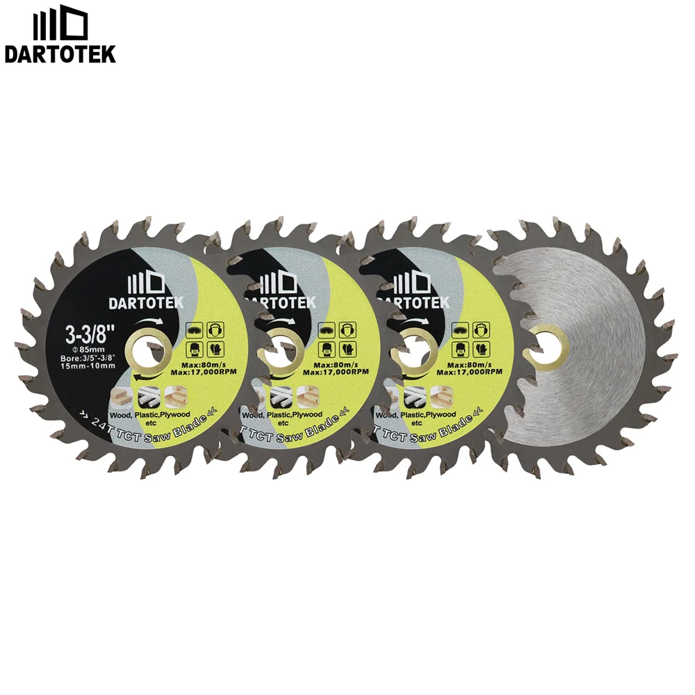 DARTOTEK-Disque de coupe pour bois TCT, alliage dur, kit de travail de calcul, lame de scie 24T pour bois, matériaux composites, plastiques, 85mm, 1 pièce, 2 pièces, 4 pièces, 6 pièces
