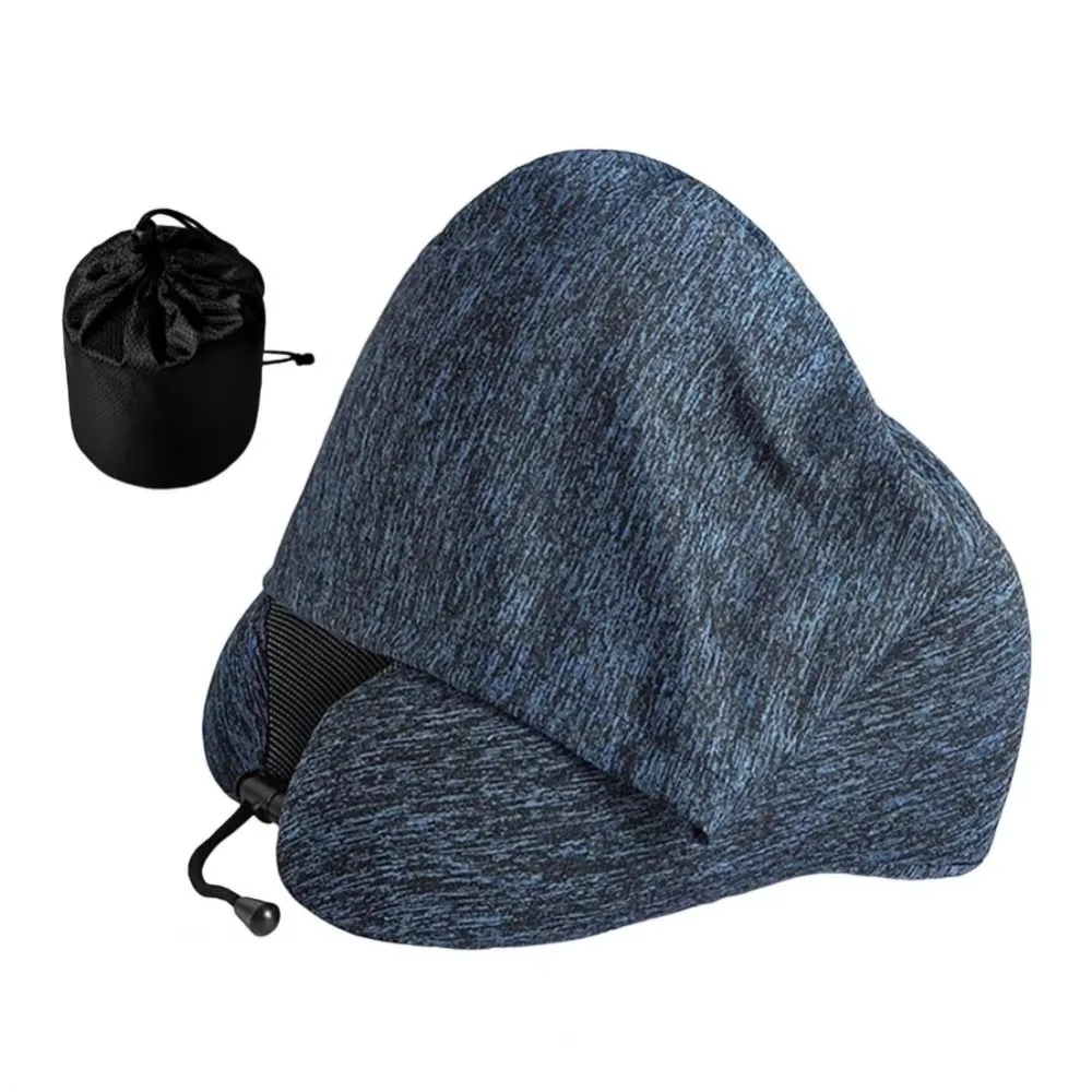 Removable Travel Neck Pillow Washable Cover Adjustable Hooded Pillow Soft Support Comfortable U-shaped Pillow with Cap