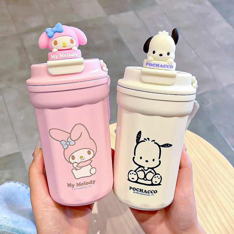 

Sanrio Kawaii Cinnamoroll Vacuum Cup Pompompurin Water Bottle Girls Cartoon Anime Cute Kuromi Car Cup Coffee Mug Gifts for Kids