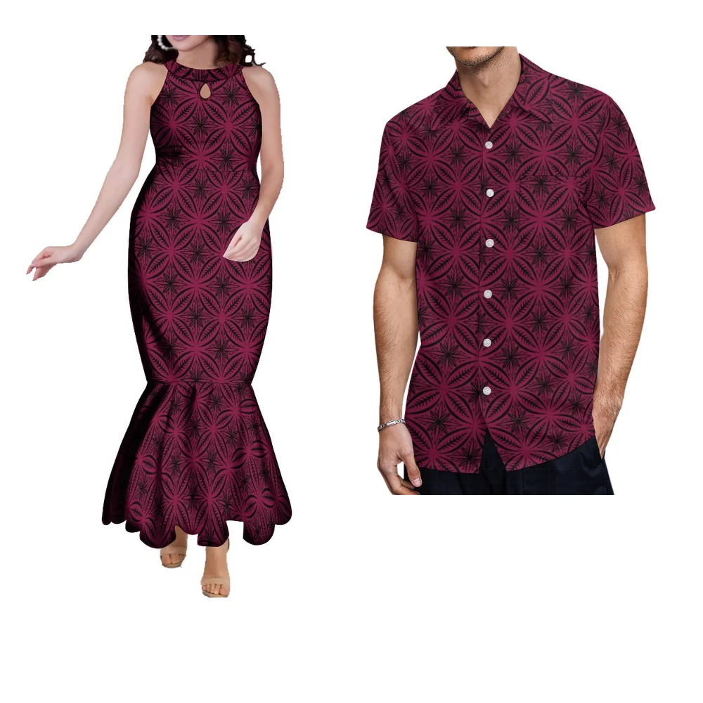 Polynesian Women'S Summer Fishtail Dress Men'S Shirt Loose Casual Couple Dress Vintage Print Custom Couple Style