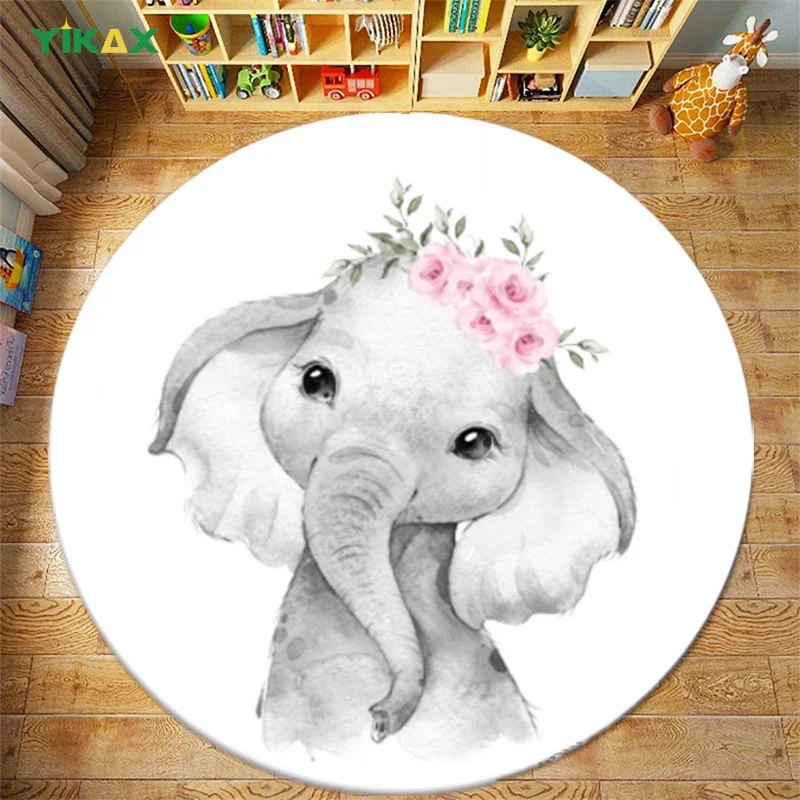 Cartoon Animal Kids Anti-Slip Floor Mats Bedroom Living Room Home Decor Baby Nursery Kawaii Rugs Round Rugs Play Crawling Rugs