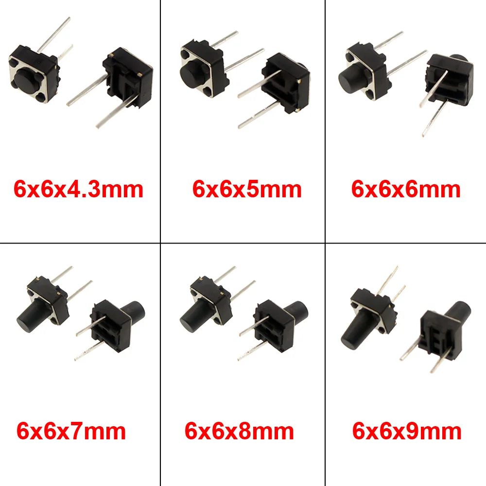 20/50/100Pcs Micro Tactile Switch Momentary Tact DIP Switch 2Pin 6 x 6mm Micro Touch Push Button Switch High 5mm 6mm 7mm 8mm 9mm