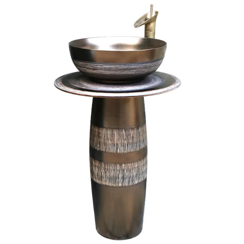 

Ceramic column basin Balcony integrated floor-to-ceiling wash basin Outdoor one-piece wash basin column