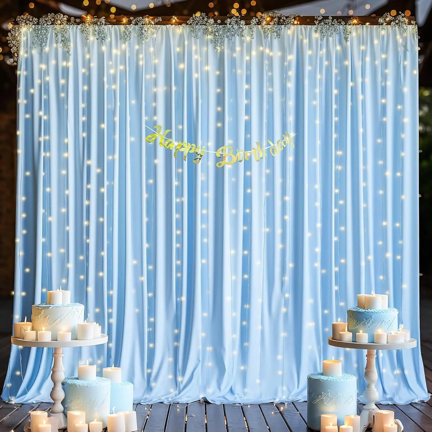 Blaue Vorhänge mit Party-Hintergrund, Stabstoffvorhänge, Stoff-Hintergrundvorhänge, 5 x 7/8/10 Fuß, 1/2 Panel – Detail 3