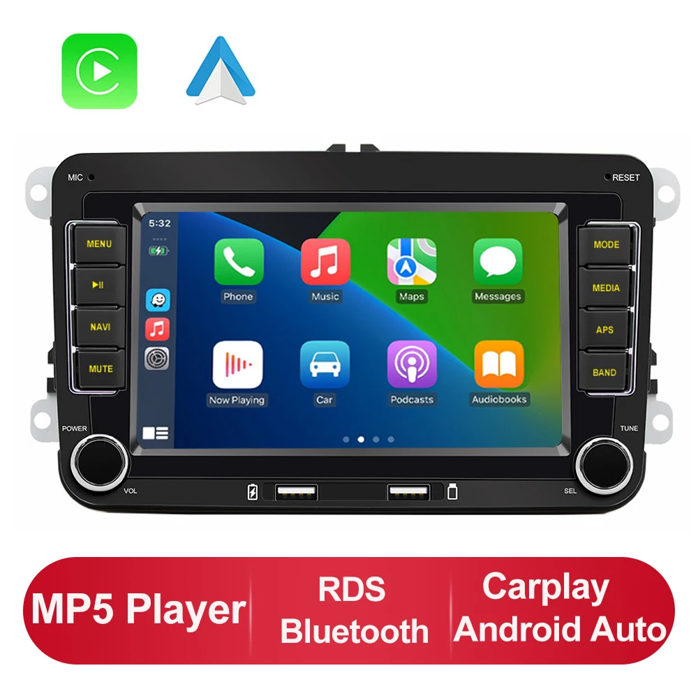 GEARELEC 2 Din Carplay voor VW Volkswagen Android 14 autoradio 2 din voor VW Skoda Octavia Golf 5 6 Touran Passat B6 Polo Jetta