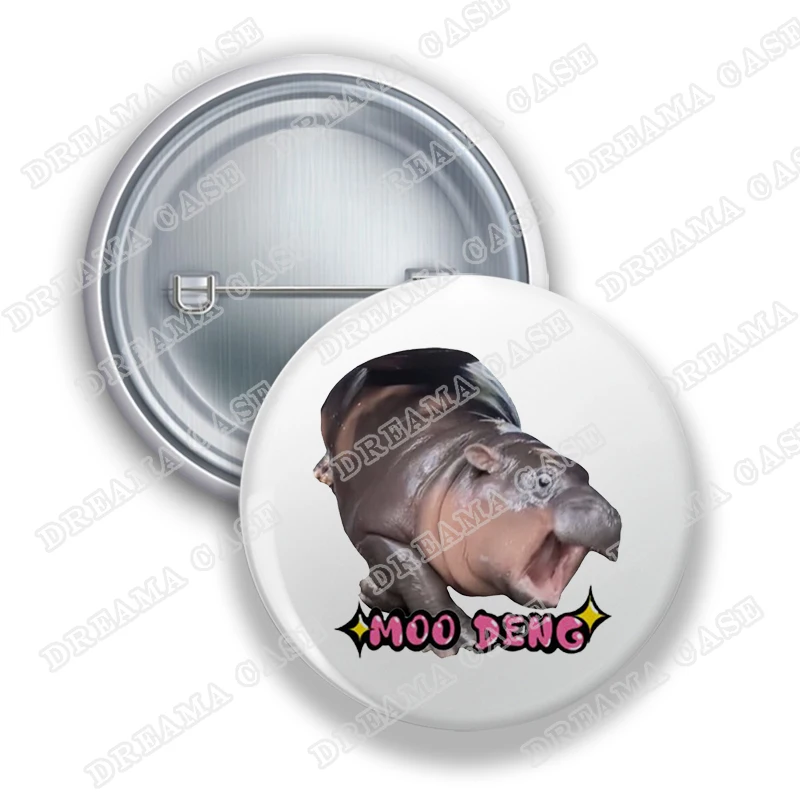 Emblemas redondos engraçados de hipopótamo para acessórios Moo Deng Meme botão broche pinos fãs amigos presentes