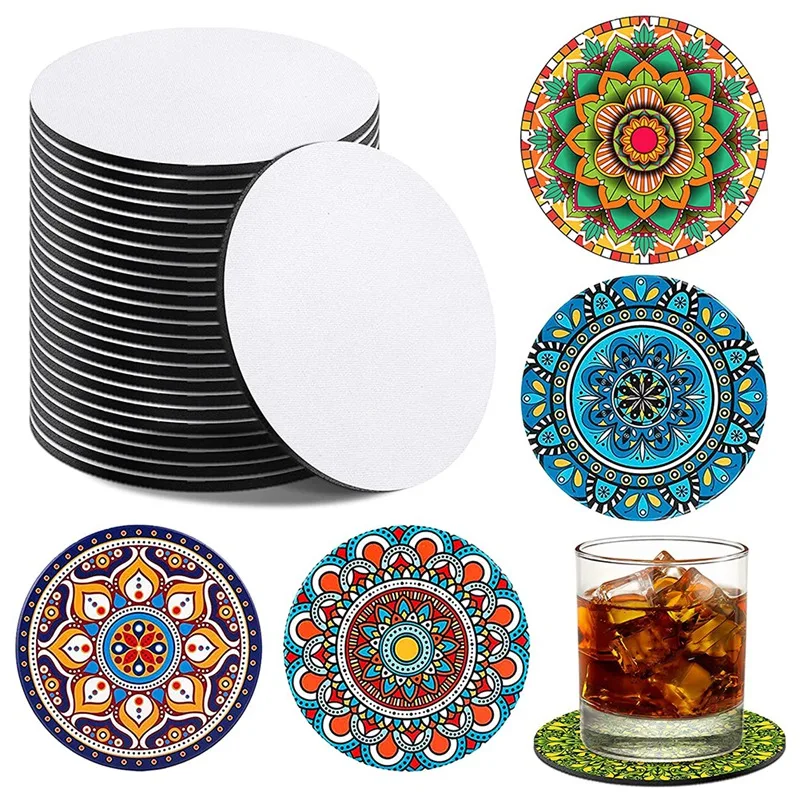 Round White Neoprene Sublimation Coaster, Sublimation Blanks para DIY Craft, Hot Pressing, 4 polegadas, 20 pçs/lote, frete grátis