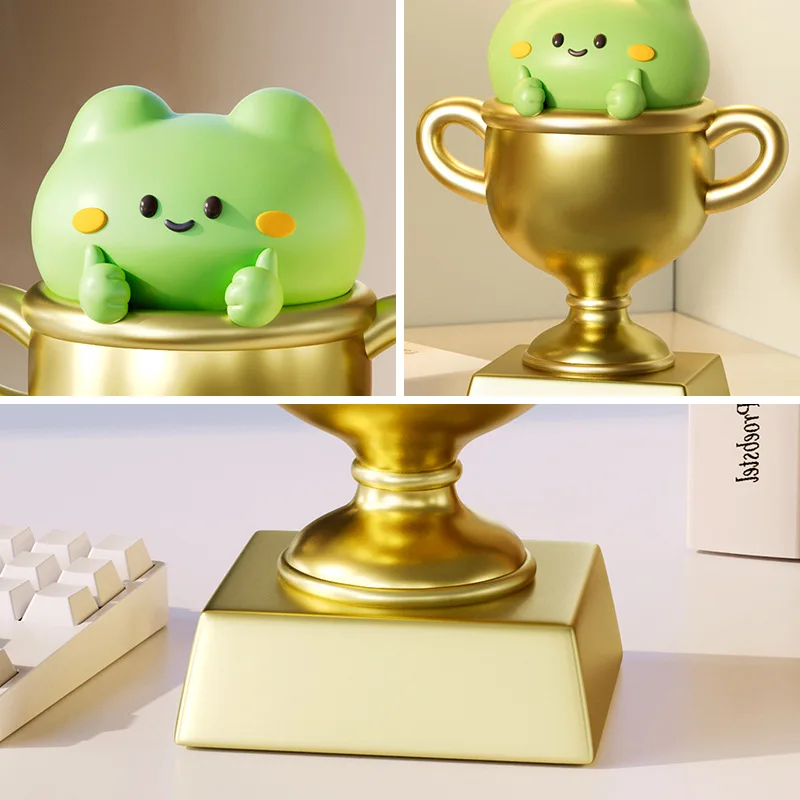 Cute Top Frog Resin Trophy Engraving Award Ornament Creative Prize Decor For Company Annual Meeting Student Graduation Souvenir