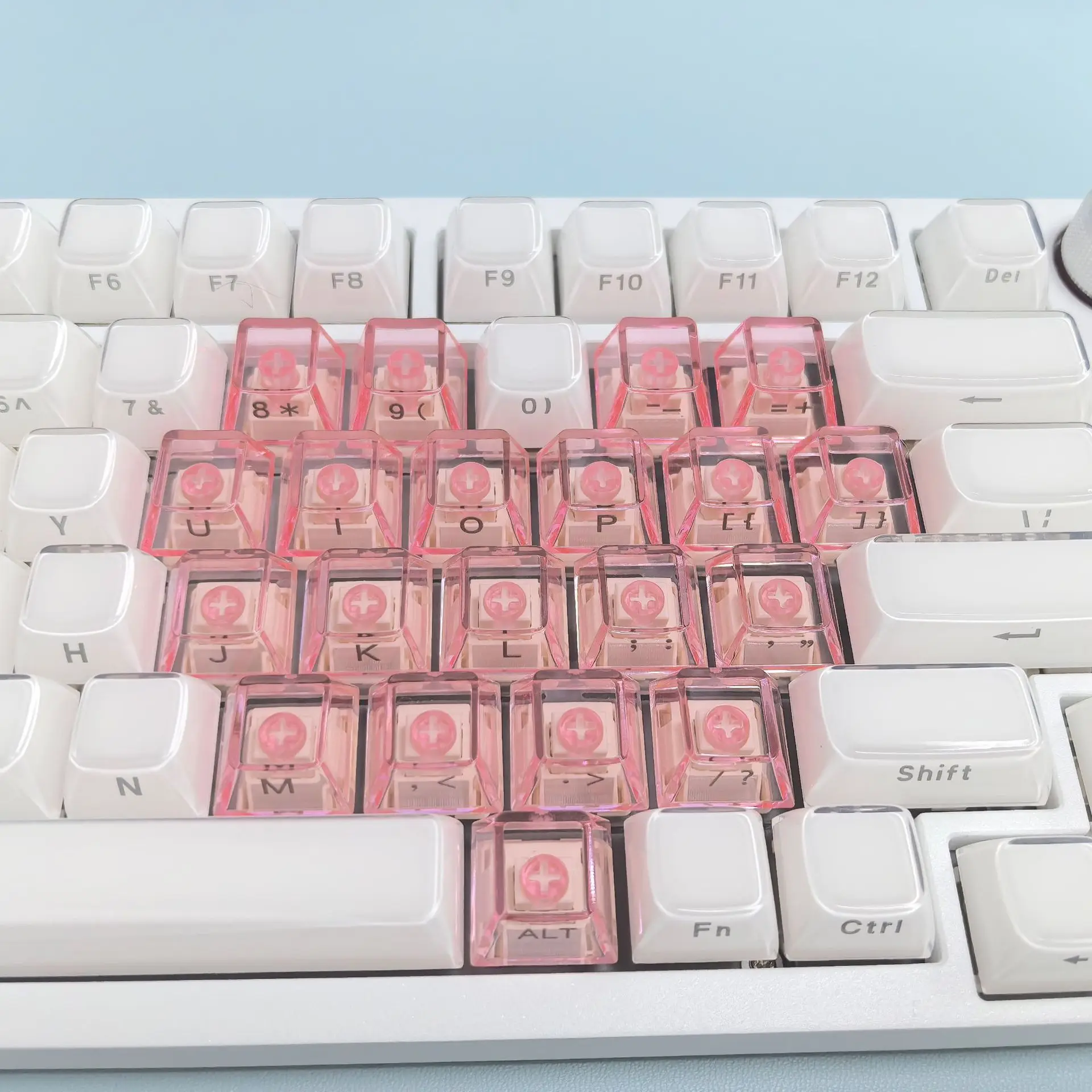 

21 Keys Translucent Heart Keycaps Cute Pink Custom Side Print Magnetic Switch Keyboard Keycap Set
