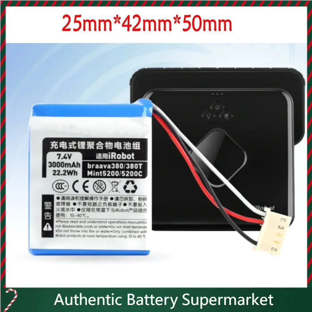 

Li-ion Battery 7.2V 3000mAh for iRobot Braava 380 380T Mint 5200 5200C Rechargeable Battery Vacuum Cleaner Accessories