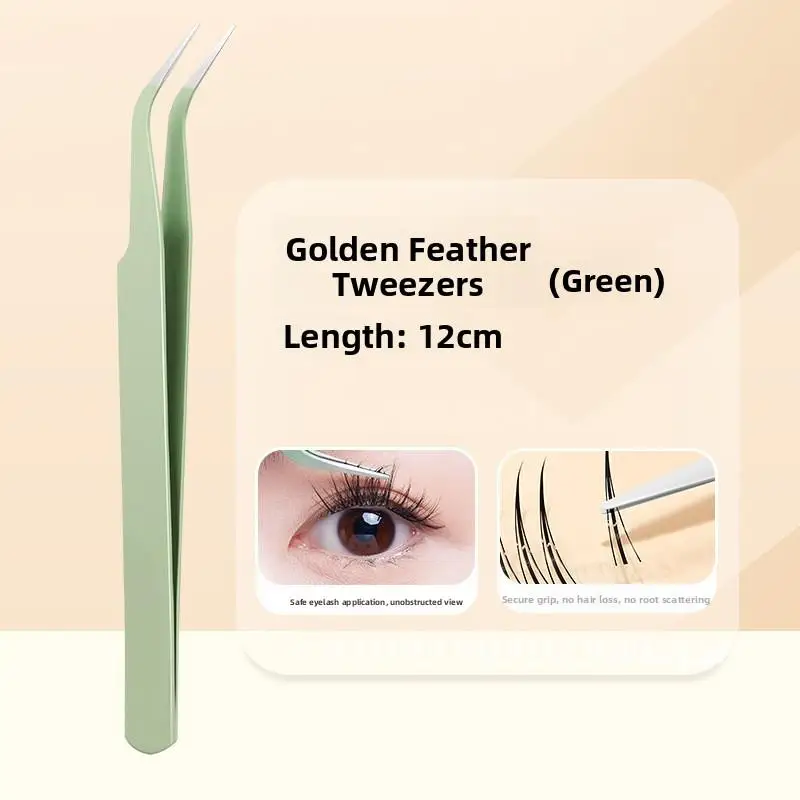 كابوفيني الذهب ريشة كاذبة ملاقط رمش سميكة الفولاذ المقاوم للصدأ المبتدئ كليب الكوع الجمال أداة عالمية