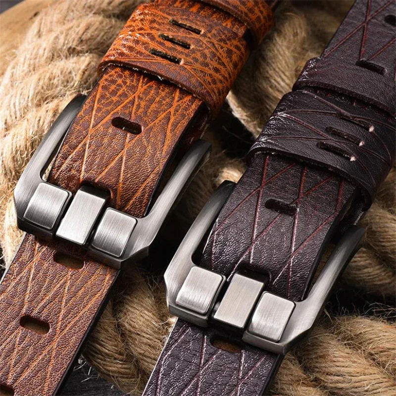 Cow Genuine Leather Luxury Strap Male Belts for Men New Large Plus Size105-130cm Vintage Pin Buckle Men Belt High Quality