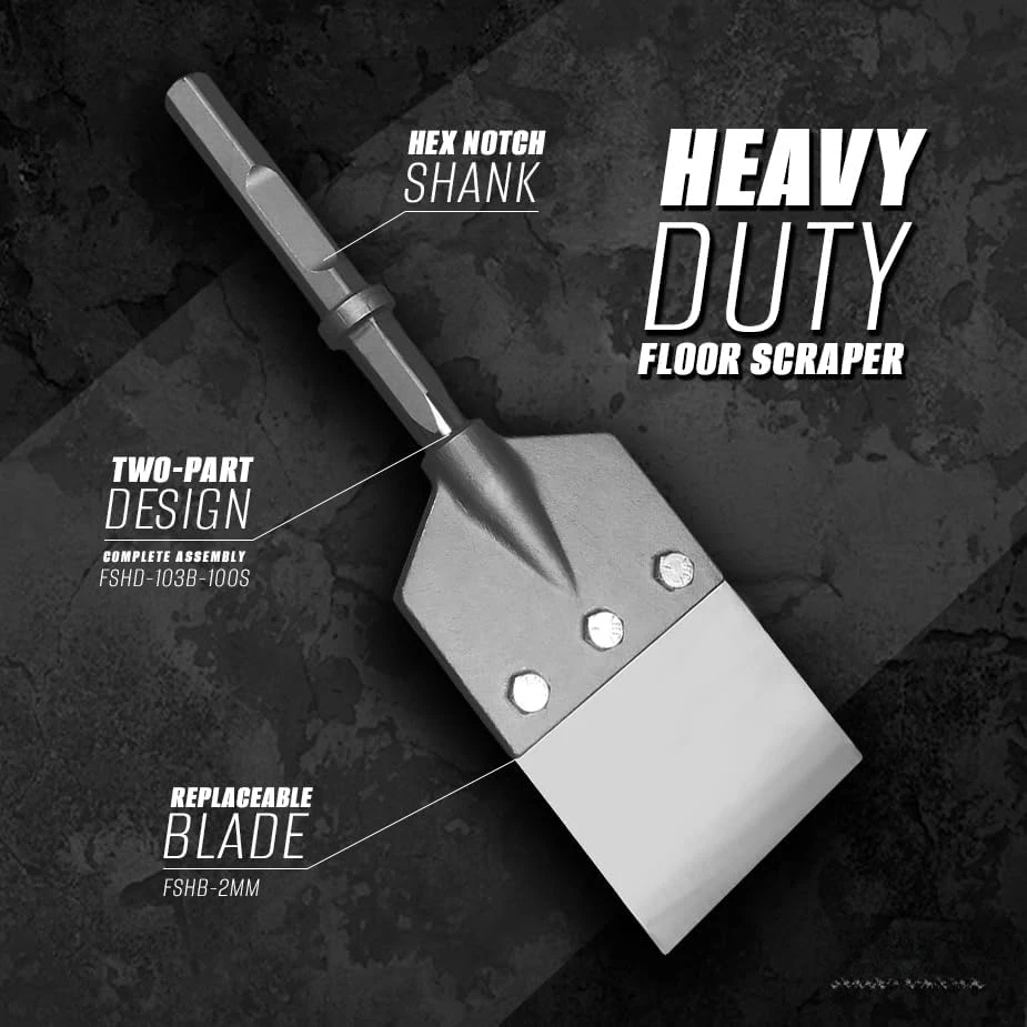 1-1/8-Inch Hex Notch Shank 6" Wide 2mm Thick Stainless Steel Blade - Champion Chisel/Works great with Demolition Hammer Carts