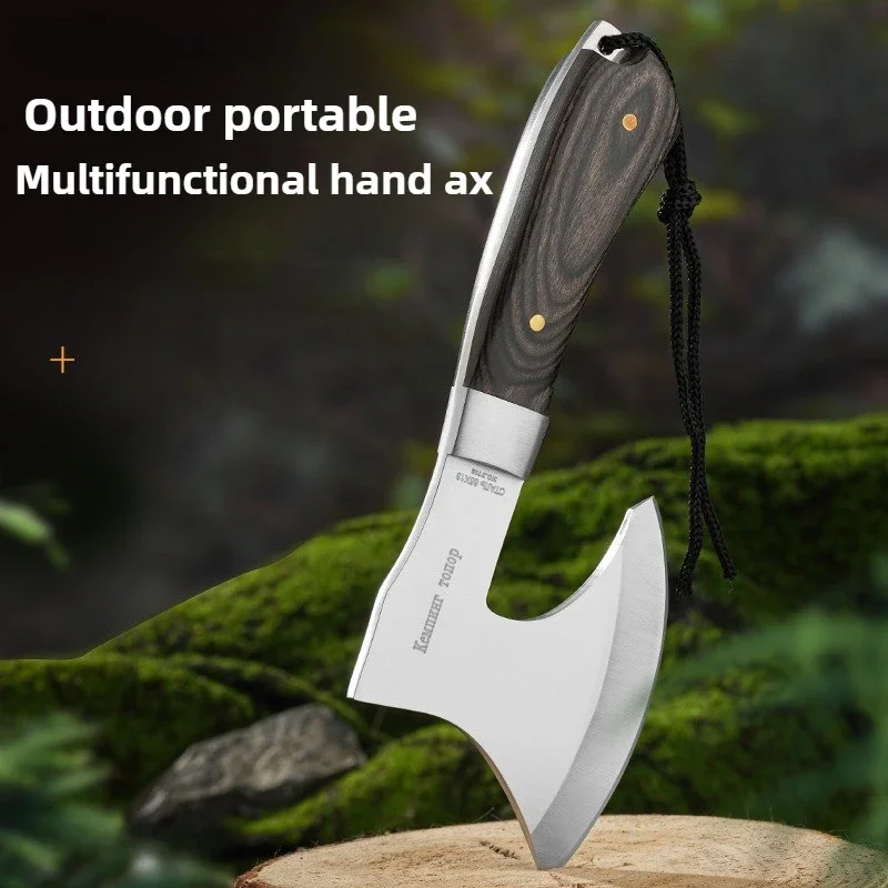 Stainless Steel Axe Wooden Handle Multifunctional Outdoor Portable Rescue Axes Camping Self-defense Firewood Chopping Hand Tools