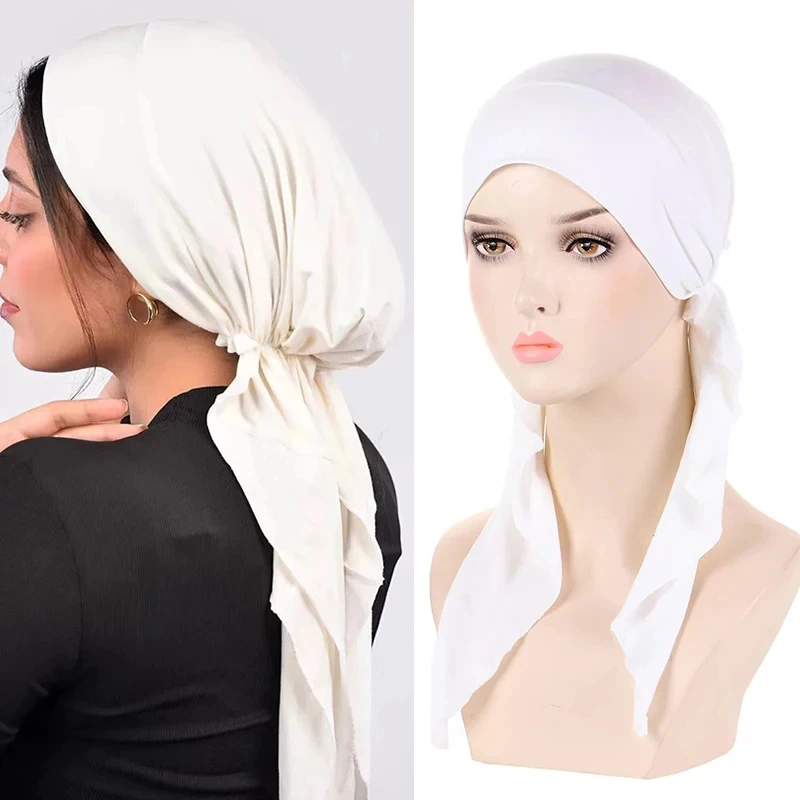 Fahion Muslim Hijab Caps Women\'s Headscarf Hat Chemo Hats Hair Care Solid Color Turban Bonnet Adjustable