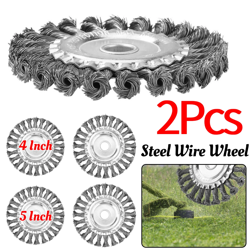 

2 шт., 4/5 дюймов, колесо из стальной проволоки, садовая щетка для сорняков, газонокосилка, триммер для поедания, кусторез, инструменты, триммер для травы, головка, щетка для сорняков