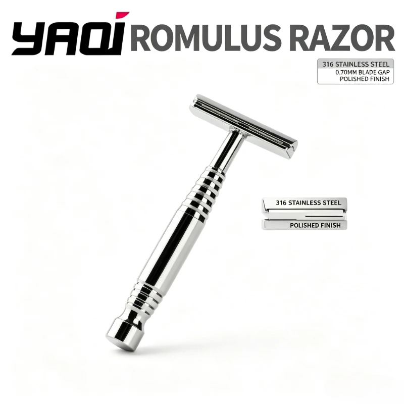 2026 Flash Sale！YAQI 316 stainless steel Professional Beard Care Men's polished Romulus Razor - 0.70mm Blade gap