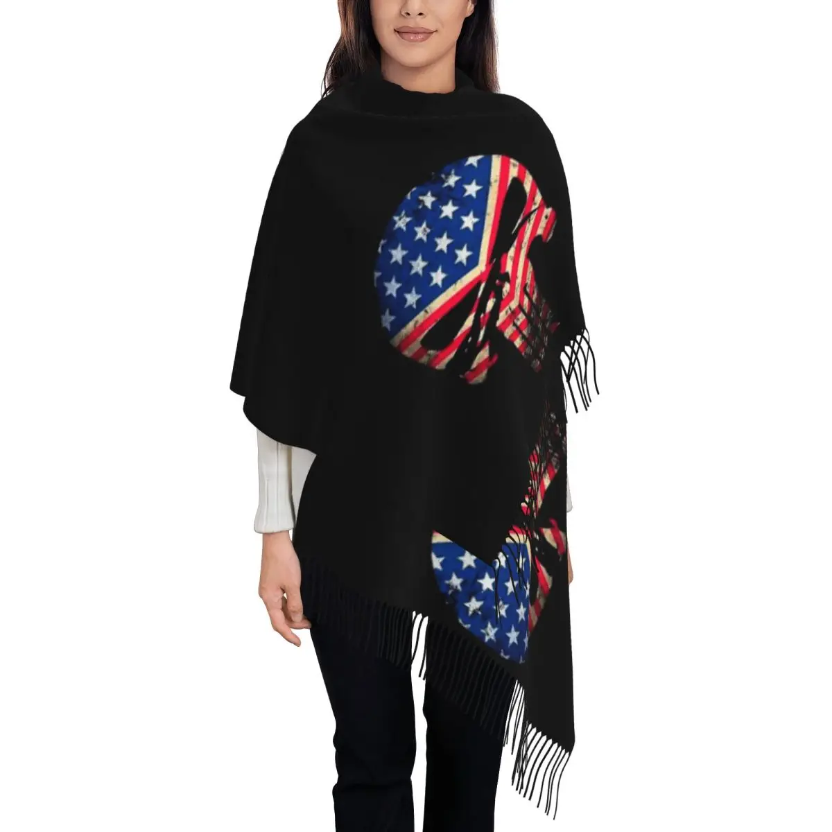 American Punisher Skull Supper Hero Scarf Tassel Scarves Women Soft Warm Shawls and Wraps Large Fall Winter Shawl Wrap