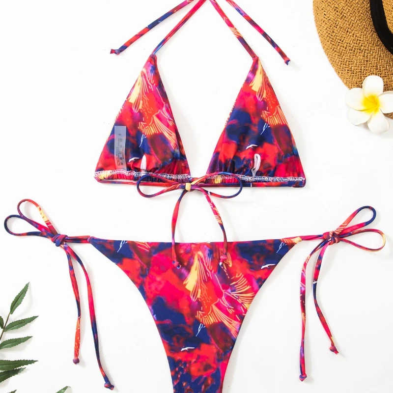 Cor gradiente maiô cinta sexy tie dye roupa de banho feminina rosa quente maiô