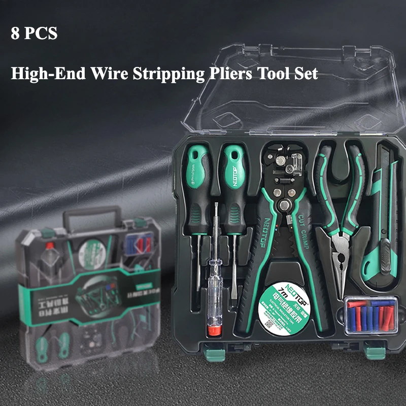 

8-Piece Household Tool Kit with Automatic Wire Stripping Pliers and Screwdriver