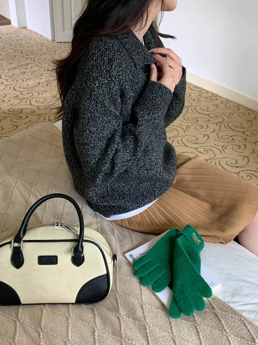 سترة نسائية محبوكة فضفاضة غير رسمية لشتاء 2025 بأكمام طويلة بلوفر مريح وعصري