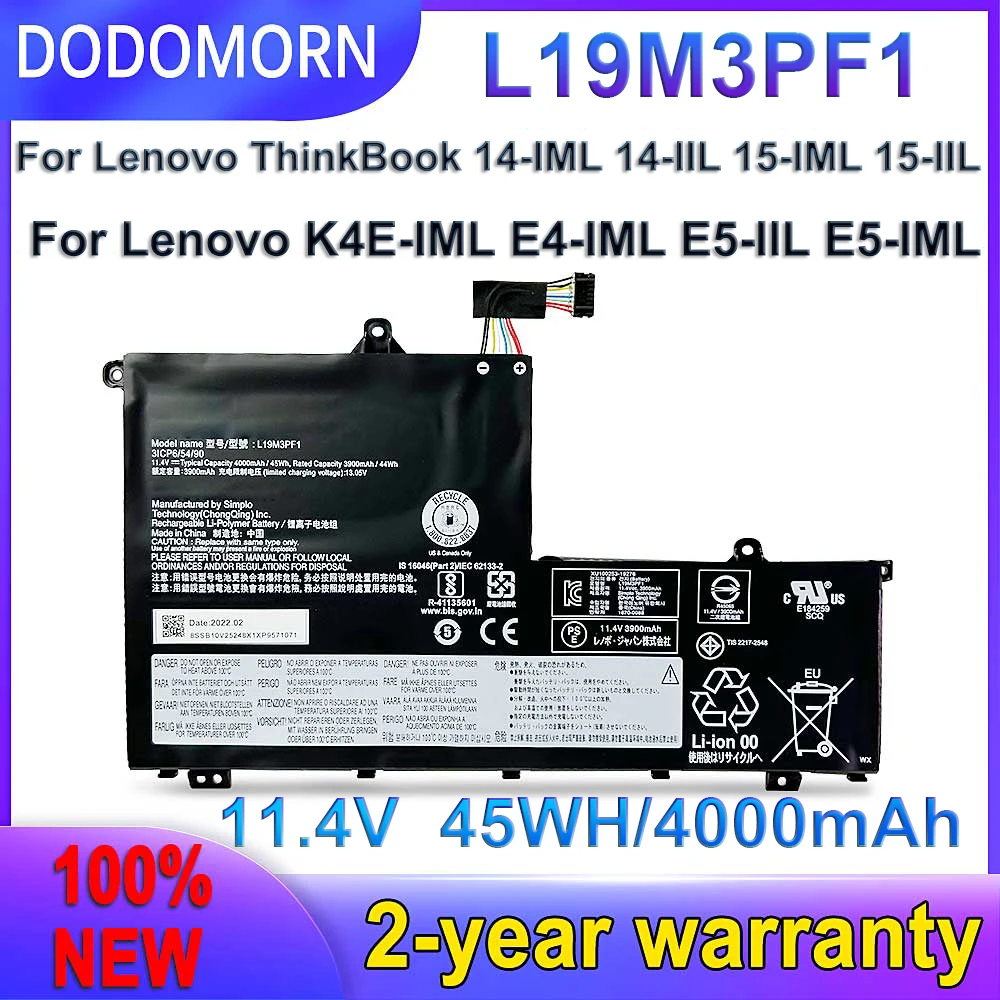 DODOMORN New L19M3PF1 Battery For Lenovo ThinkBook 14 14-IIL 14-IML ThinkBook 15 15-IML 15-IIL  Fast delivery