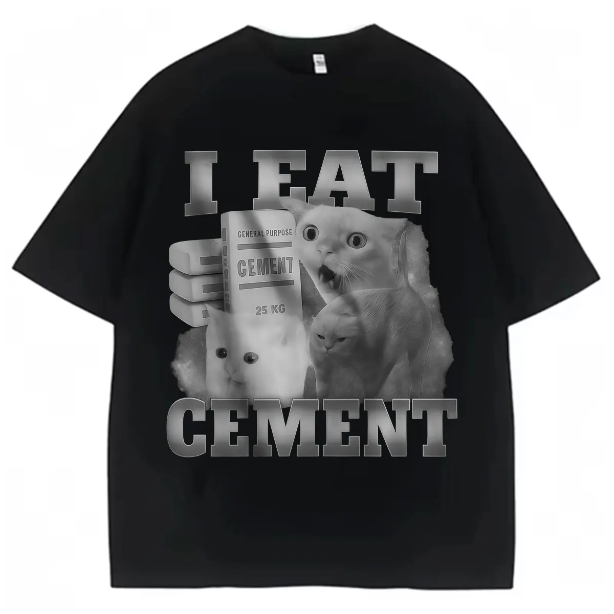 I Eat Cement Cat Funny T Shirt Men Fashion Hip Hop Casual High Quality Short Sleeve Round Neck Y2K Loose TShirts Summer Clothing