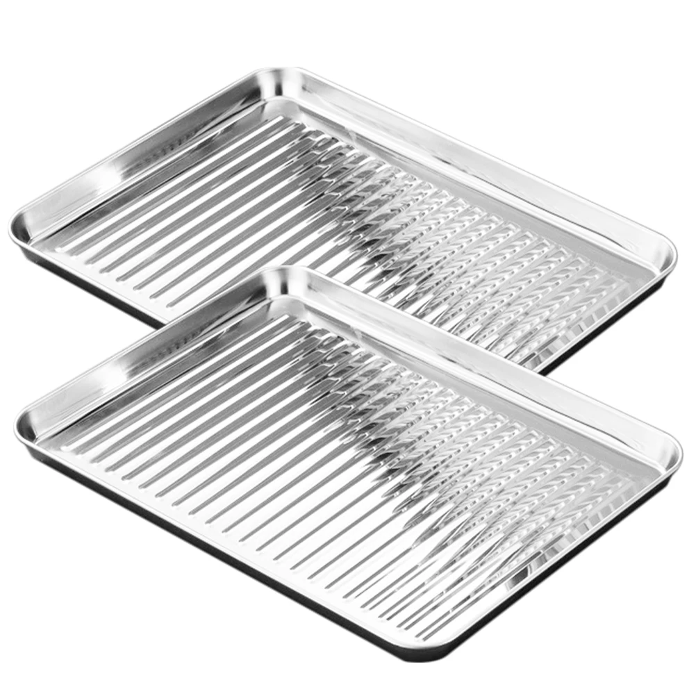

2 Pcs Stainless Steel Bakeware Nonstick Pan Oven Baking Tray Shaped Square Trays for Cookie Toaster Pans Non-stick