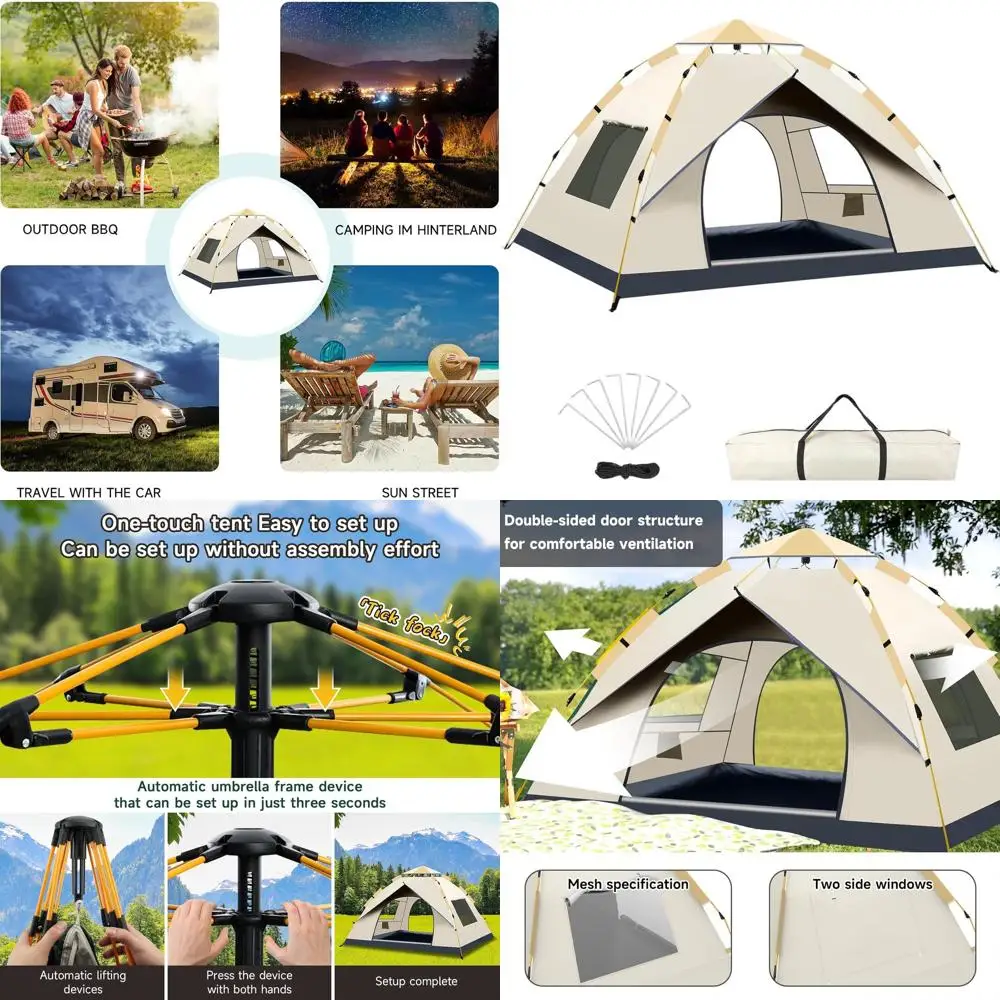 

Quick Setup 2-4 Person Camping Tent, Lightweight Automatic Pop-Up Dome Tent for Hiking, Backpacking, and Travel