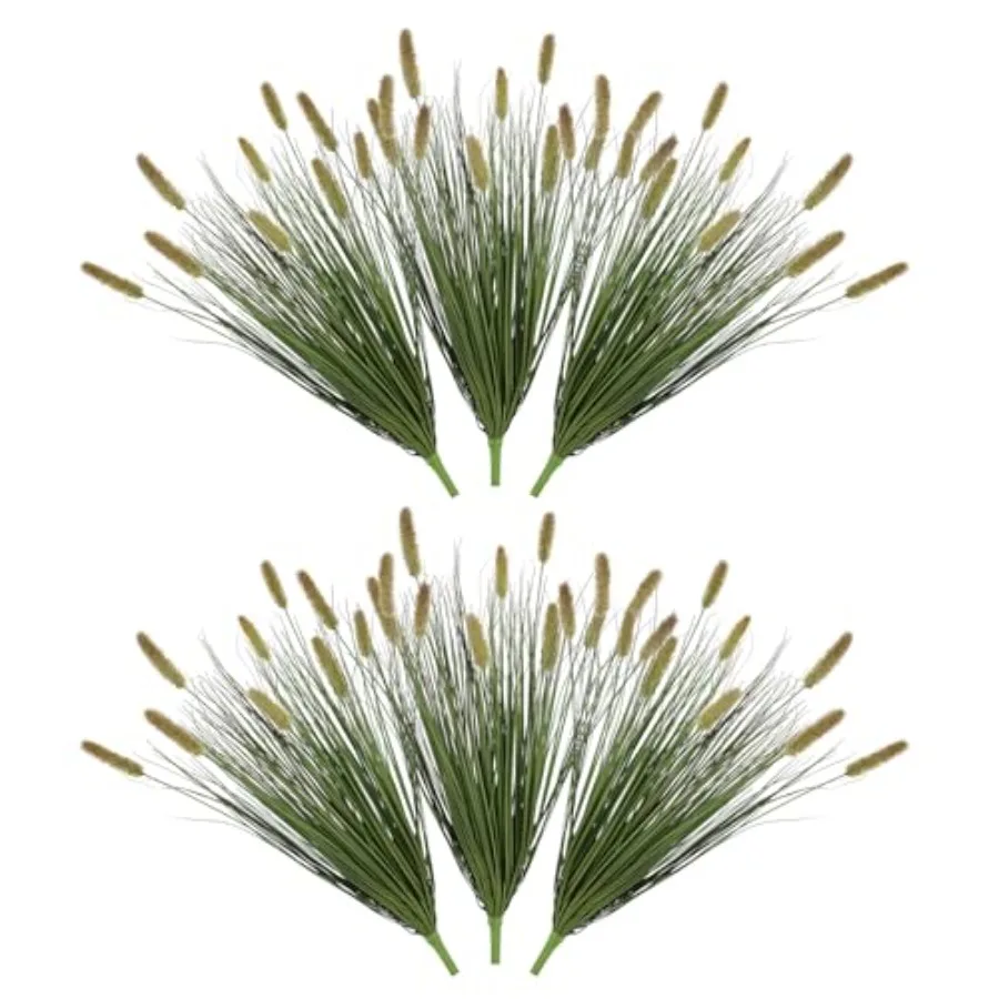 Extra Lush Artificial Reed Grass 6pcs Luxury Fake Plants with 10 Heads Dogtail Flower Luxury Faux Greenery with Dogtail for Gar