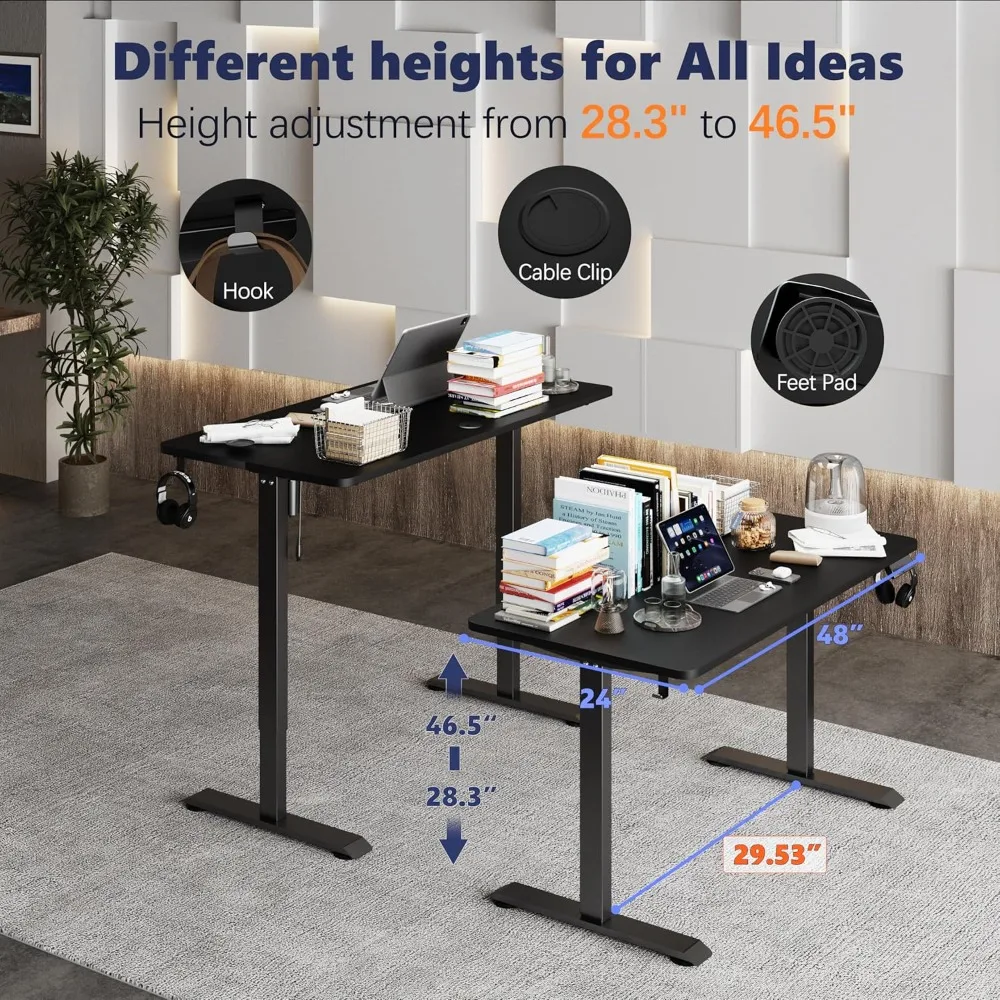 مكتب مريح مونومي كهربائي قابل للتعديل، 48 × 24، إطار فولاذي أسود للمكتب المنزلي، مكتب الجلوس #5