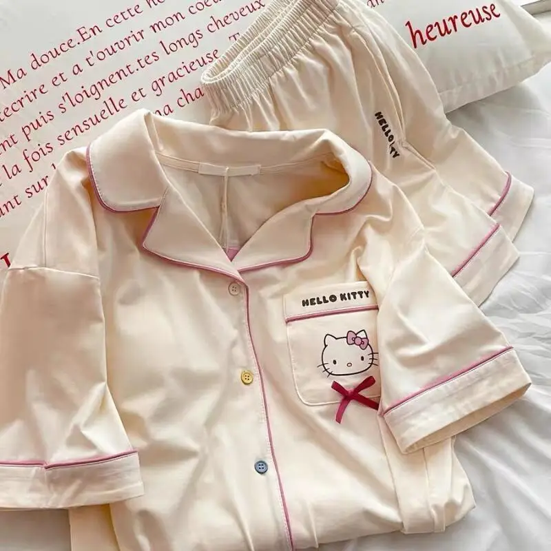 

Korean Fashion Women's Short Sleeved Shorts Pajamas Sweet and Cute Summer Student Set Comfortable Home Clothes for Teenagers