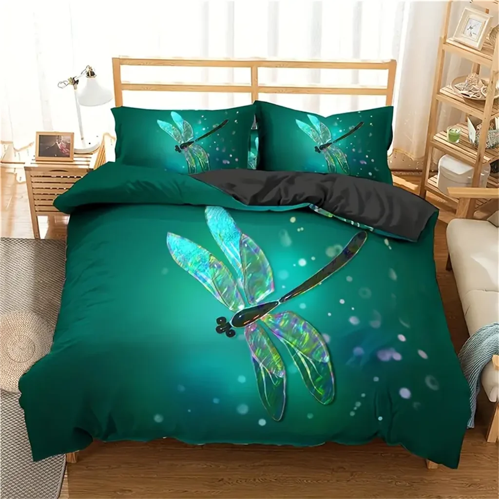 

Dreamy Dragonfly Butterfly Animal 3Pcs Queen King Full Size Duvet Cover Bedding Linen Set Bedspread For Child 200x200 240x220