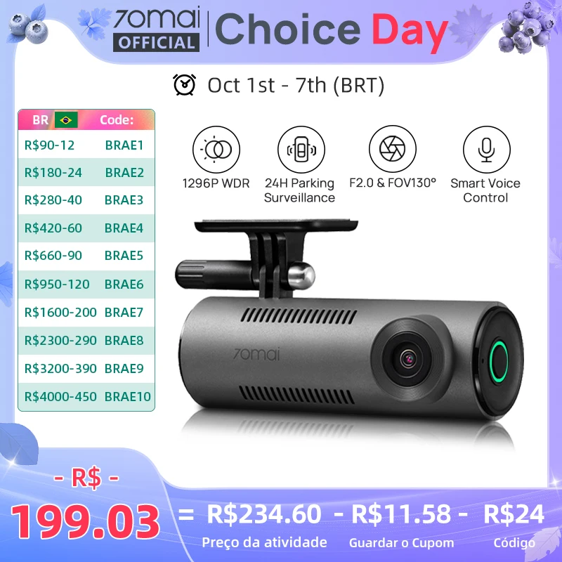 70mai Dash Cam M310 1296P Resolução 130 ° FOV Smart Voice Control Suporte 24H Parking Guard Night Vision 70mai M310 Carro DVR