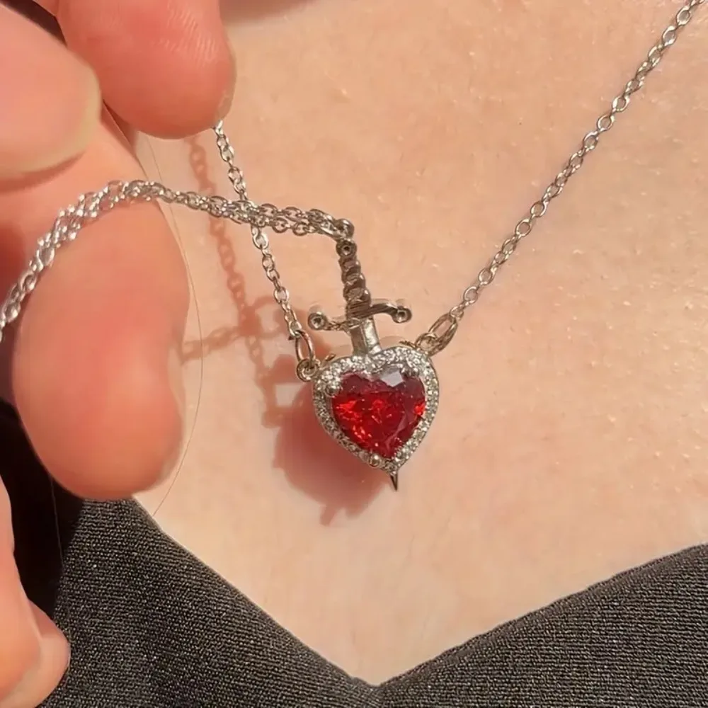 The Snow White Couple Necklace Heart and Sword Pendant Necklace for Women Romantic Valentine's Day Jewelry Gifts image 6